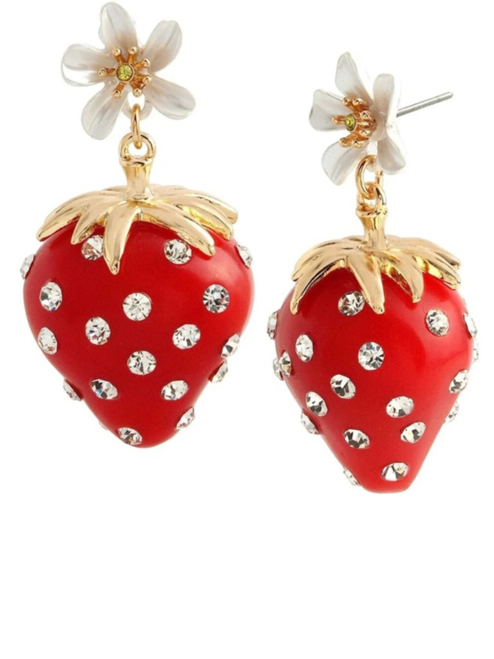 Betsey Johnson Strawberry Flower Drop Stud Earrings